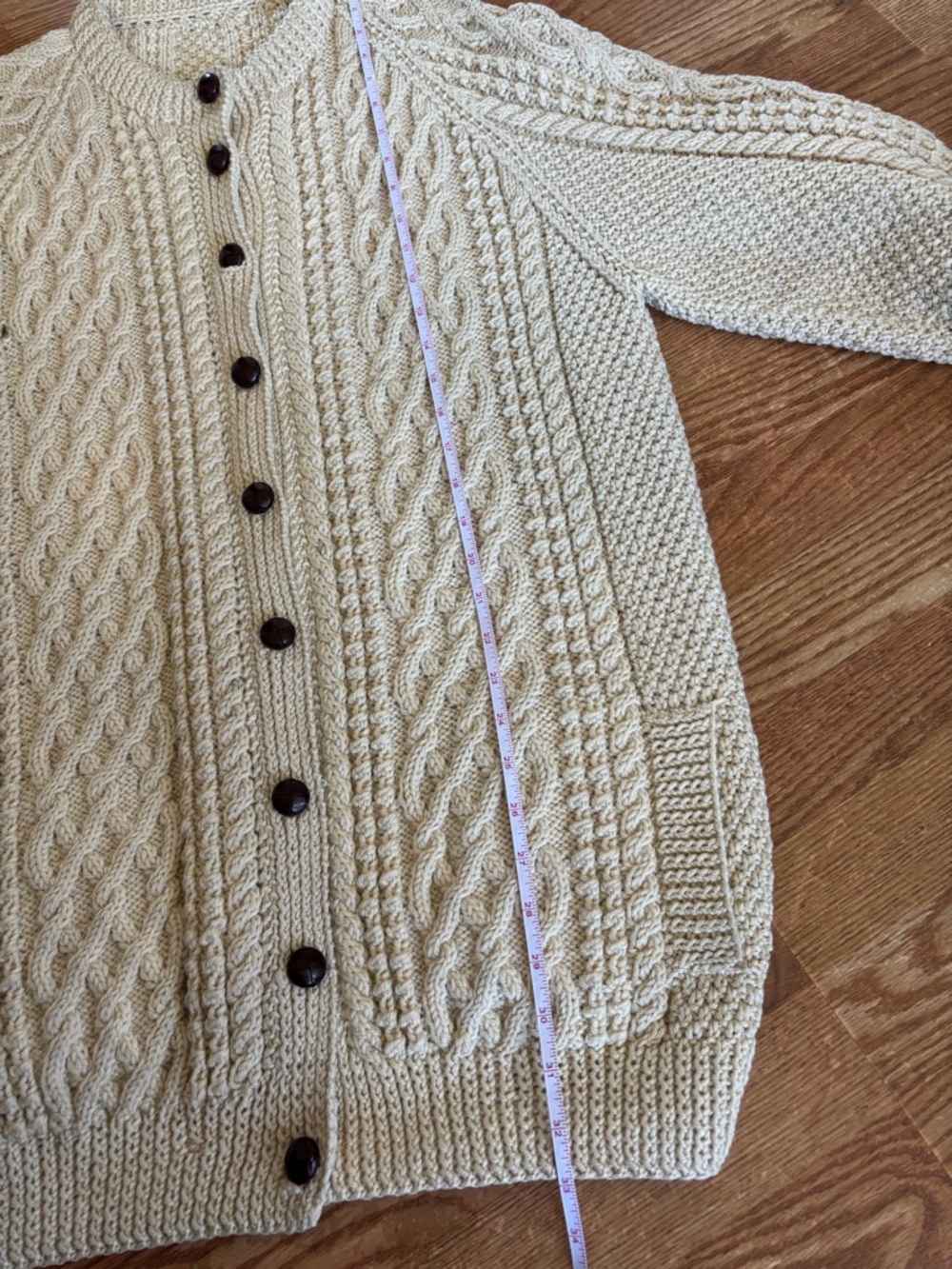 Chunky 100% Wool Cable Knit Cardigan Fisherman Cream Oversized - Picture 7 of 9